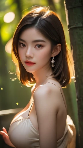 Risky see-through breast hip, (Beautiful breast nipple-spike focus, B36-24-33 , nipple-shadow-through, I can see full-breasts, free fall), no-Bra no-underwear, full-real-nature-breast, (A detailed eye)、(detailed facial features), red flowers on hair, (detailed clothes features), (minimal clothes, light extremely-thin—wet-white—satin, wet-moist-soak-dump-wet see-through, visible-dark-nipple-shadow, just to avoid censorship) , white-smallest-micro panty-light-extreamthin-satin-skining Brown-shoulder-wide-sweater nipple-perky-shadow extreme-short, Beautiful lips, ((Poses that emphasise cleavage, arouse, 4/5body show)), earrings, (straight-looking stare retina-widen from interesting at viewer, persuasive, want to connect, intimacy, arouse), big-light-glowing-eye, Student, camera-perspective, full-body-dry-clean, (flibanserin-aphrodisiac-drug-Active, hard-erect-nipple-shadow), happy-shy-seduce-smile, natural-forest-brown-leaves-ground, europe-forest-big-tree-tunnel-autumn-yellow-orange-leaves, cozy-strong-wind (strong 45 degree afternoon light, swirl-bokeh)  hair-straight-shoulder-color-light-pine-yellow-almond Natural-look high-class H168cm-Weight55kg amature-innocent-girl study-leg age-18 cute charm-asean clear-skin-pale/white angelic-glow-skin