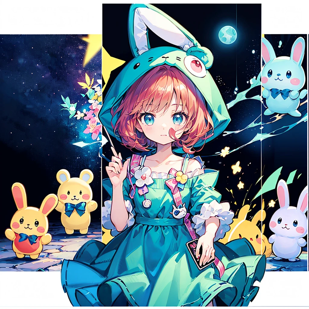 Sanrio Characters、design、score_9,score_8_Excellent,(((Highest quality、masterpiece、Official Art、Best dynamic composition、Very detailed)))、cute、Cute、cuteキャラクター、fluffy、Loose、Mascot character、A baby seal is wearing a blue rabbit costume