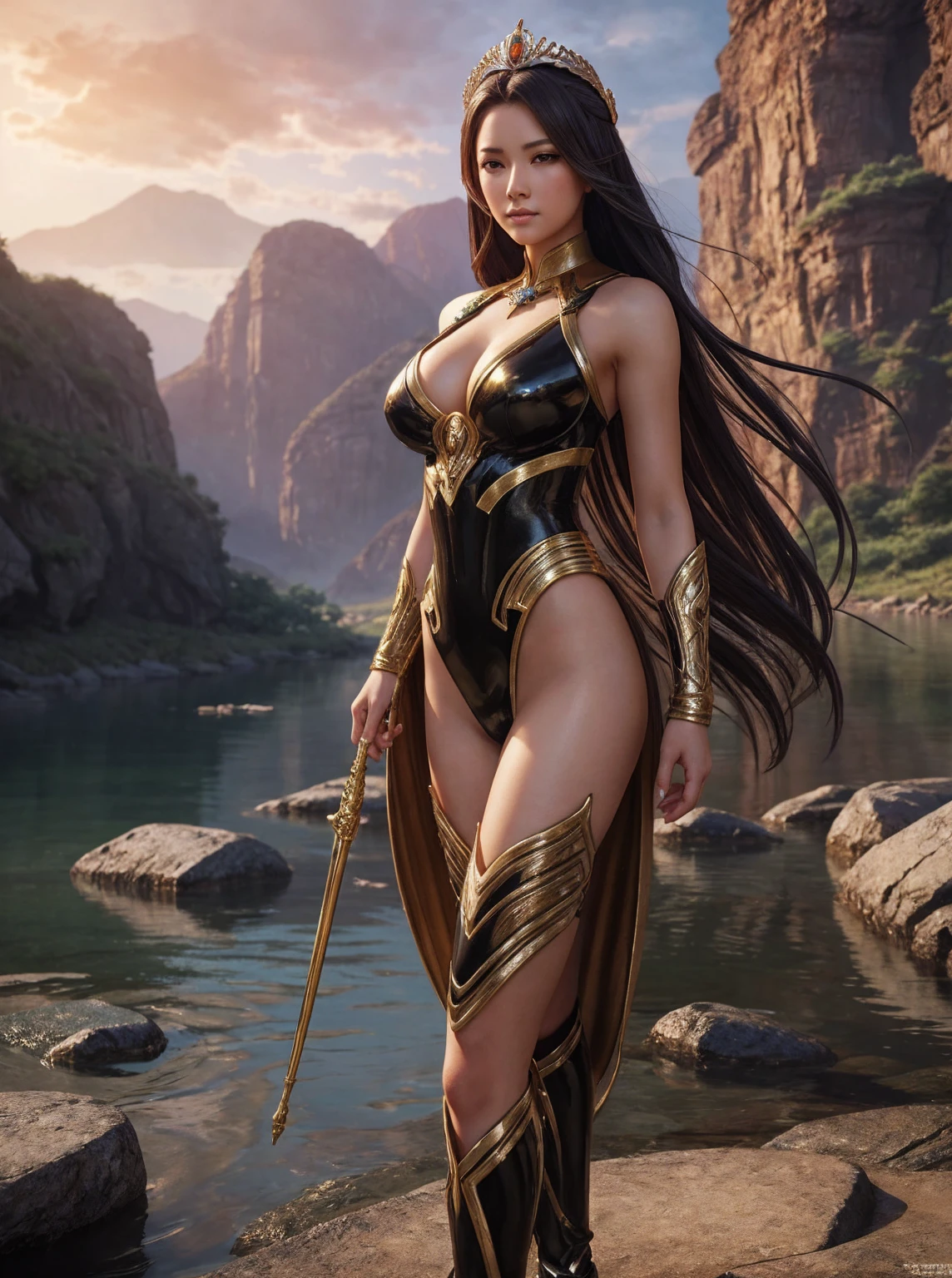 a close up of a woman in a bodysuit standing in a river, a beautiful fantasy empress, beautiful alluring anime woman, extremely detailed artgerm, 8k stunning artwork, karol bak uhd, by Yang J, ((a beautiful fantasy empress)), wlop rossdraws, wlop and rossdraws, 2. 5 d cgi anime fantasy artwork, upscale 8x, high resolution 4k, full body, full-length,