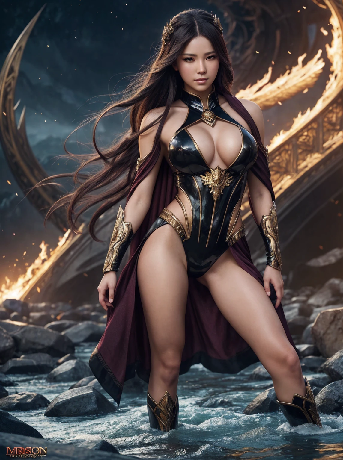 a close up of a woman in a bodysuit standing in a river, a beautiful fantasy empress, beautiful alluring anime woman, extremely detailed artgerm, 8k stunning artwork, karol bak uhd, by Yang J, ((a beautiful fantasy empress)), wlop rossdraws, wlop and rossdraws, 2. 5 d cgi anime fantasy artwork, upscale 8x, high resolution 4k, full body, full-length,
