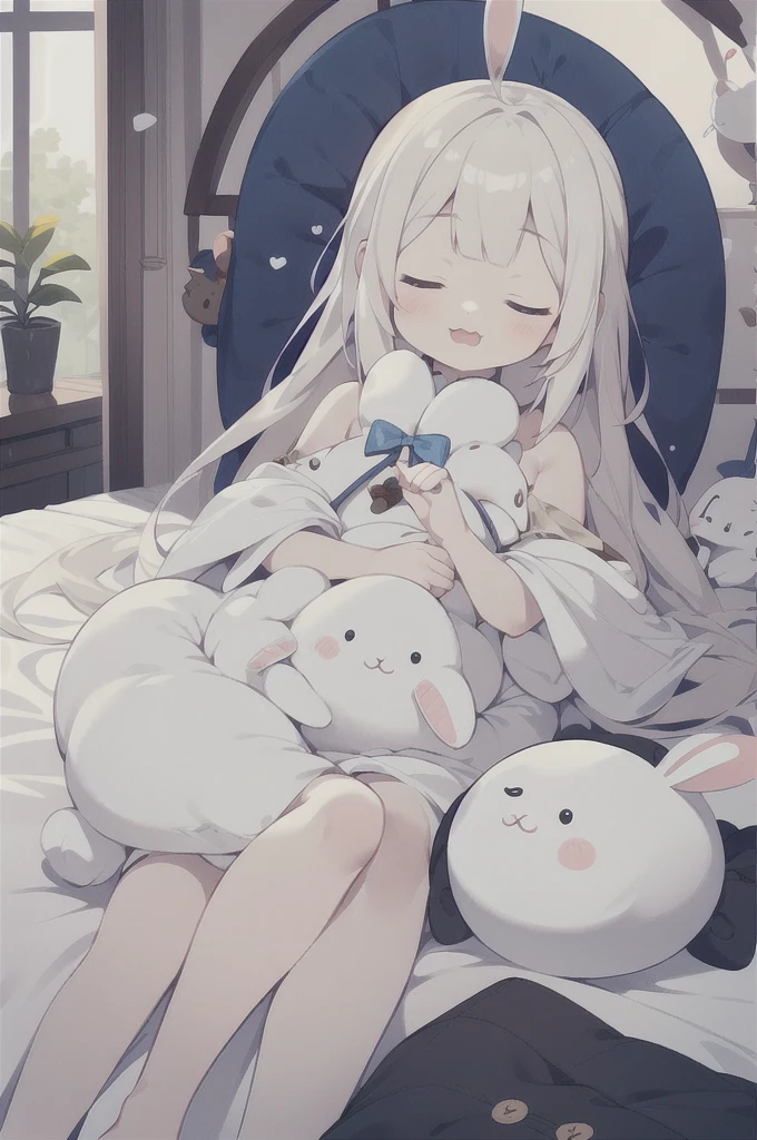One girl, Little stuffed rabbit, costume, albino, close your eyes, :3, Sleeping Peace, Marshmallow bed