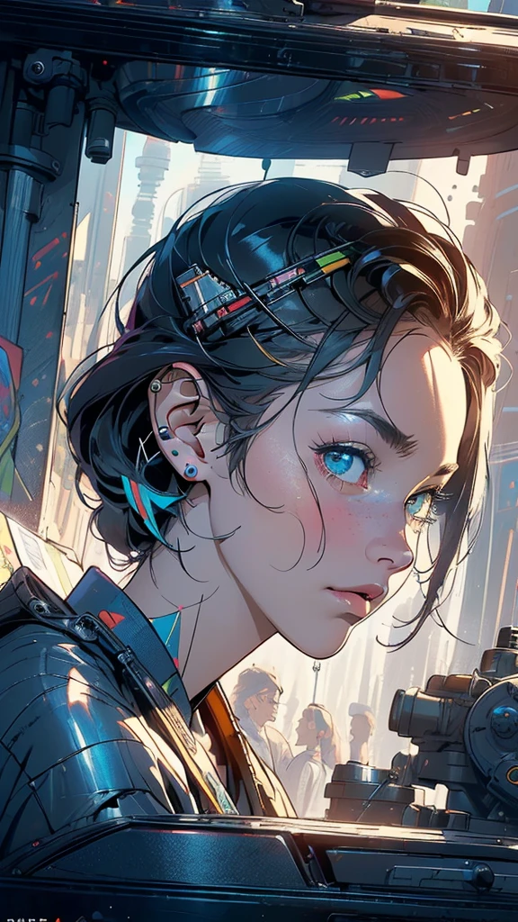 (((masterpiece, highest quality))),(((solo:1.2))),(((1girl:1.2))),32k wallpaper, very detailed, poster, vintage science fiction,(((((geometric cinematic movie poster))))), ((bauhaus)),(shape),(((abstract))),(mid century modern),movie poster,(((((portfolio))))),(((((Close-up))))),(((((bust up))))),((((more various angle)))),(((highlight))),Vast landscape,((((heterochromia)))),(((complete. detailed face))),(((Extremely talented))),(((((most complecated futristic machine))))),(Colorful color scheme)
