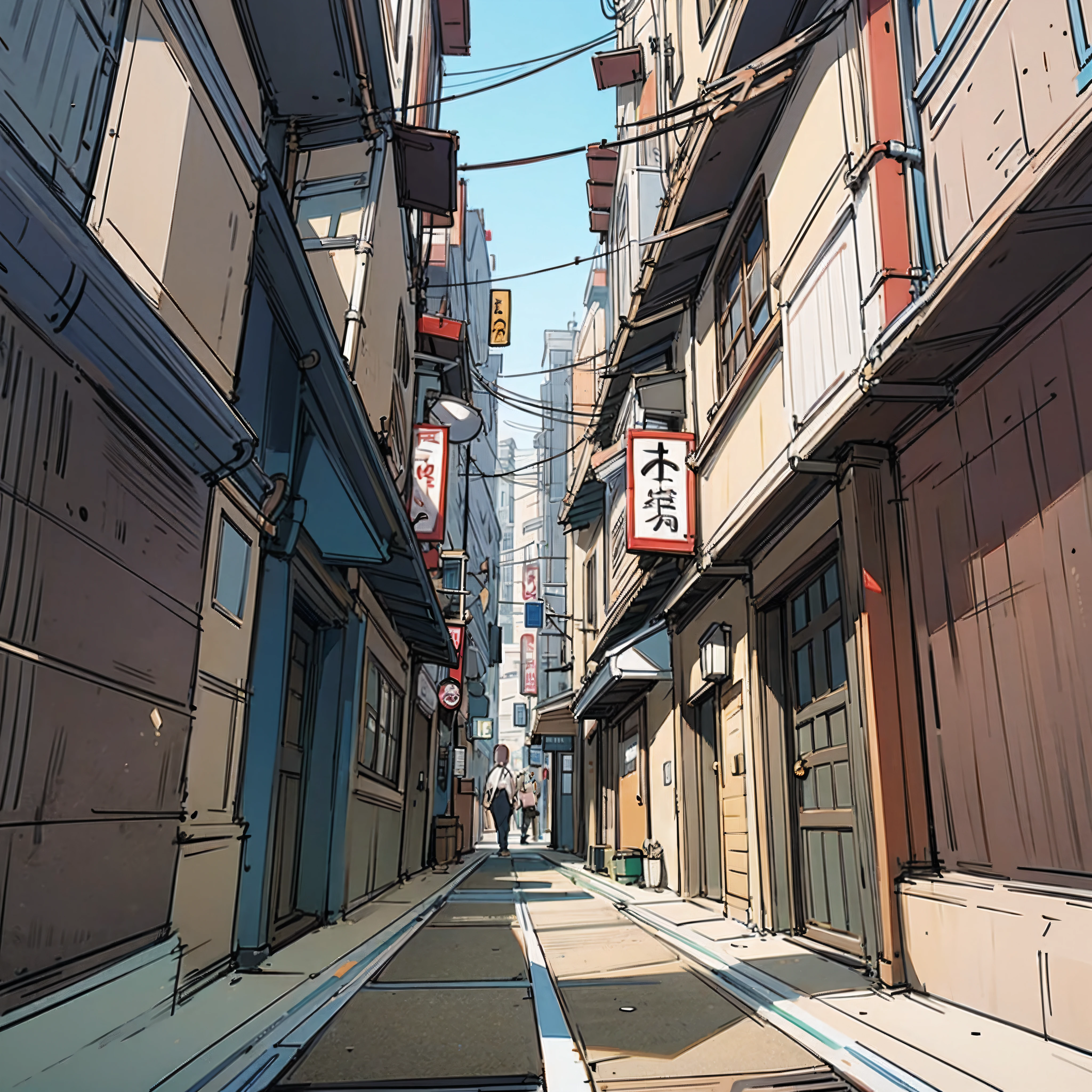 one point perspective drawing, sketch, alleyway, japan style --auto --s2