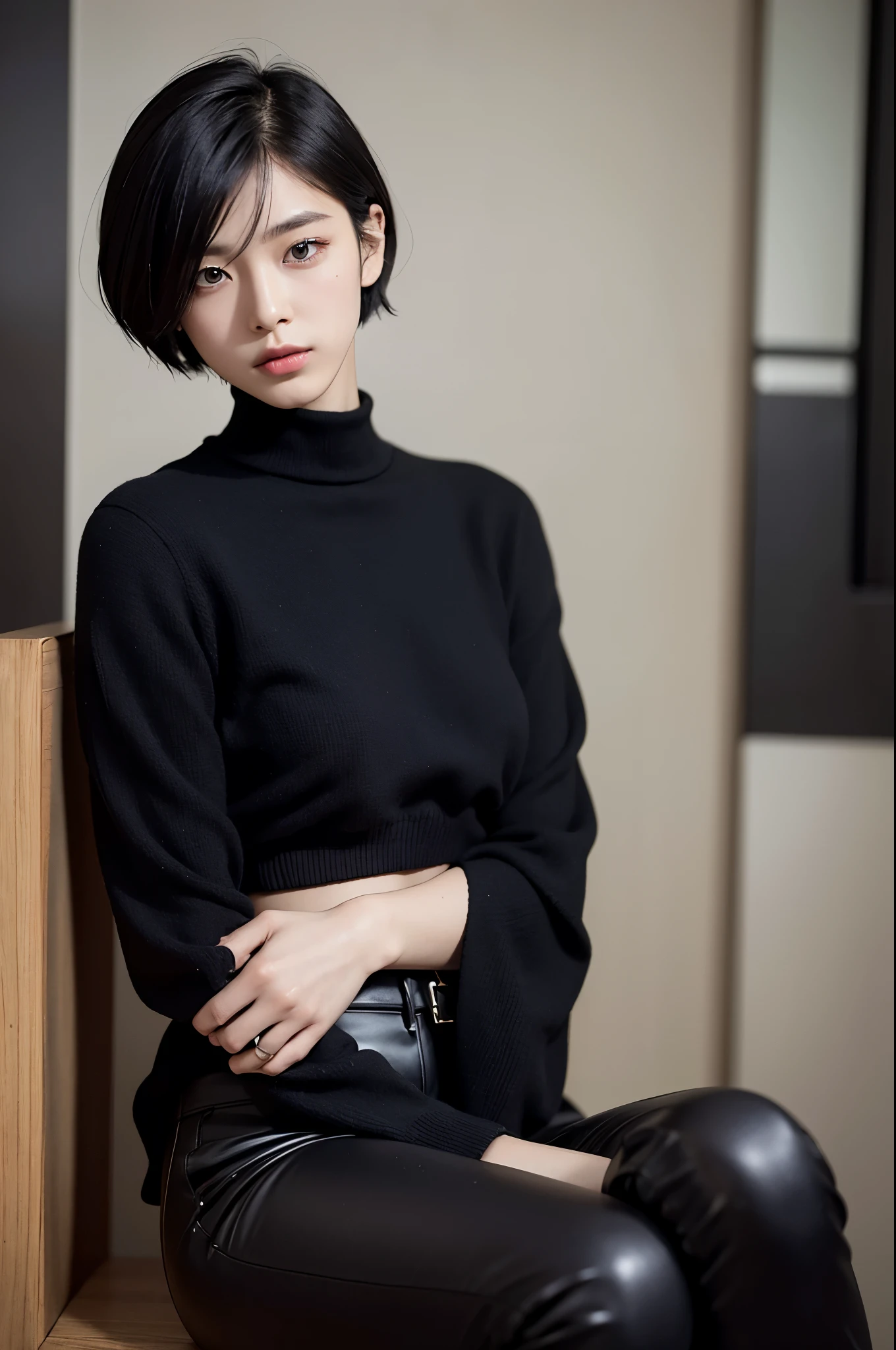 8k、alone、A -yeld angynous beauty,Super Beauty(Like the real thing),Iris,super beautiful teenager,Black short bob hair,黒と赤のSexy Exterior,Black trousers(Devil&#39;s Crest),Golden decoration,長くて大きなJapanese sword,Demon Slayer: Androgynous Beauty,What&#39;s left behind,A wonderful work of art、Wind effects:1.9、Cloud Effect:1.2、Full Rendering、Caustic soda coating、Unreal Engine、Japanese sword 1本,Innocent look,Cool androgynous beauty,Ultra-high resolution,super 超Realistic Skin,Ultra-precise hand-crafted detailing,１Japanese sword,smile,Photorealistic RAW photos of the highest quality。Backlight, Cinema Lighting, Film Grain, to be born, 50mm lens, Nikon D850,Realistic Skin,Fantasy art,Character Art,Ultra-high resolution,Muscular and slim body,Muscular and lean lower body,Precise facial details,What&#39;s left behind,Perfect hands,Cool sexy beauty,landscape,A lot of thick red smoke(largely),Ultra-realistic smoke,Extremely ripped abs,Muscular Beauty,Very large breasts,Sexy Exterior,Wide open chest,
