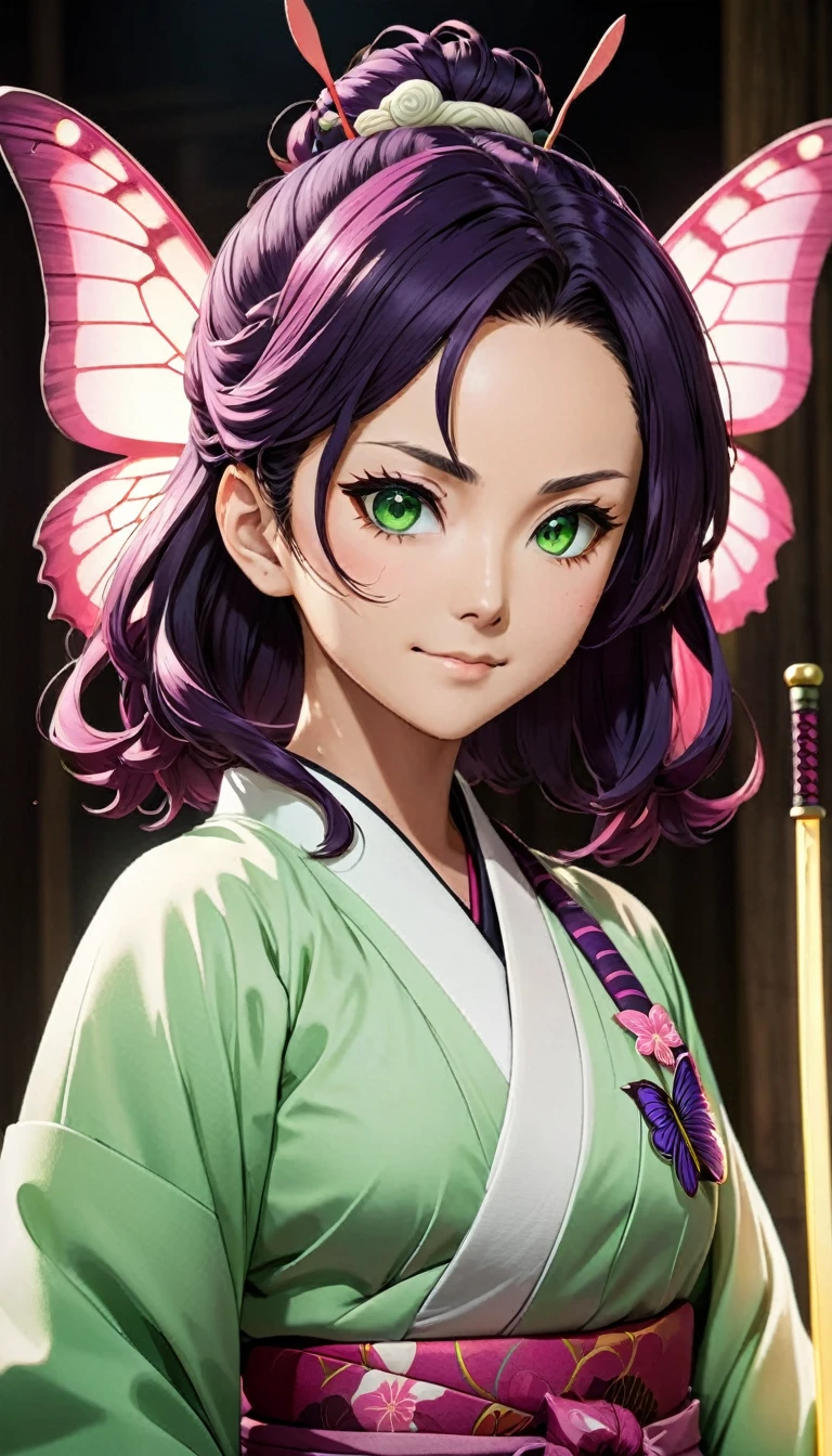 Shinobu Kocho!

Shinobu Kocho is a fictional character from the popular anime and manga series "Demon Slayer: Kimetsu no Yaiba". She is a high-ranking member of the Demon Slayer Corps and the leader of the Butterfly Squad.

Here are some interesting facts about Shinobu Kocho:

1. **Appearance**: Shinobu has short, curly hair and piercing green eyes. She wears a distinctive butterfly-shaped hairpin and a white and pink kimono.
2. **Personality**: Shinobu is known for her calm and collected demeanor, often displaying a serene smile. She is highly intelligent and strategic, making her a formidable opponent in battle.
3. **Abilities**: As a member of the Butterfly Squad, Shinobu specializes in using her Insect Breathing Technique, which allows her to manipulate insects to her advantage. She can also use her sword skills to devastating effect.
4. **Background**: Shinobu's past is shrouded in mystery, but it is revealed that she was once a member of the Twelve Kizuki, a group of powerful demons serving under Muzan Kibutsuji. She defected from the group and joined the Demon Slayer Corps to fight against her former allies.
5. **Relationships**: Shinobu has a close bond with her fellow Demon Slayers, particularly her squadmates and friends. She is also shown to have a deep respect for Tanjiro Kamado, the main protagonist of the series.

Overall, Shinobu Kocho is an intriguing and powerful character in the Demon Slayer universe, known for her unique abilities and intriguing backstory.