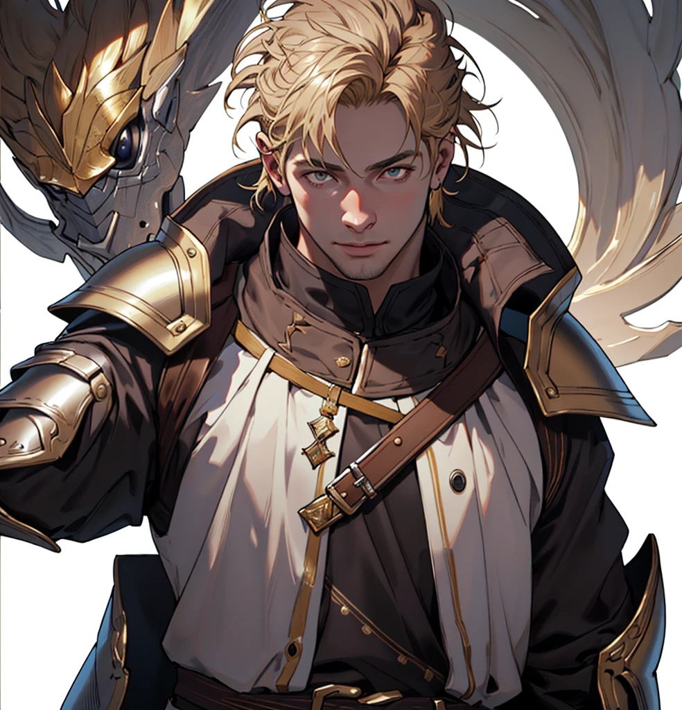 (Highest quality, masterpiece, Very detailedな, Very detailed, Exquisite, 16K,Full HD),No text,Golden Hair,Cullen,male、White background,armor