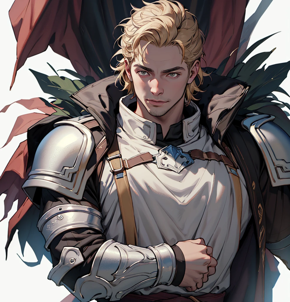 (Highest quality, masterpiece, Very detailedな, Very detailed, Exquisite, 16K,Full HD),No text,Golden Hair,Cullen,male、White background,Black shoulder armor