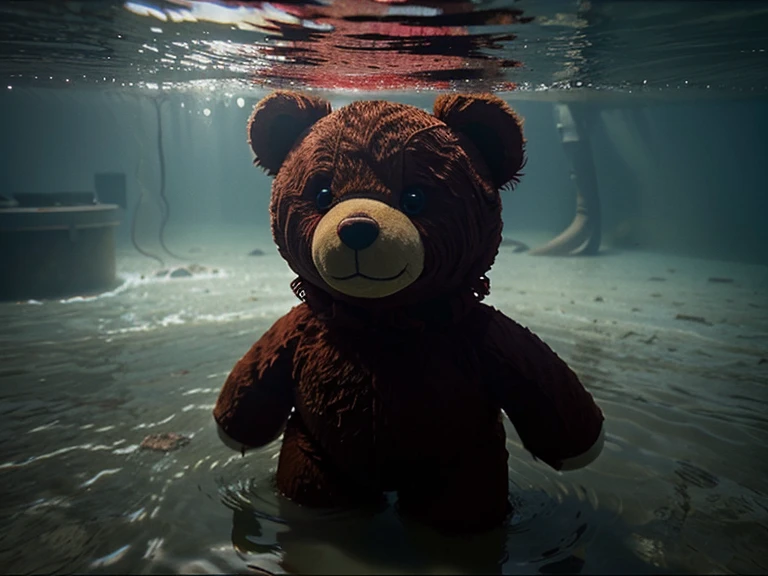 Teddy bear (Red color), Under water (the water is dirty