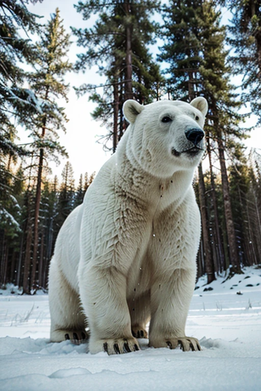 polar bear against the background of the forest