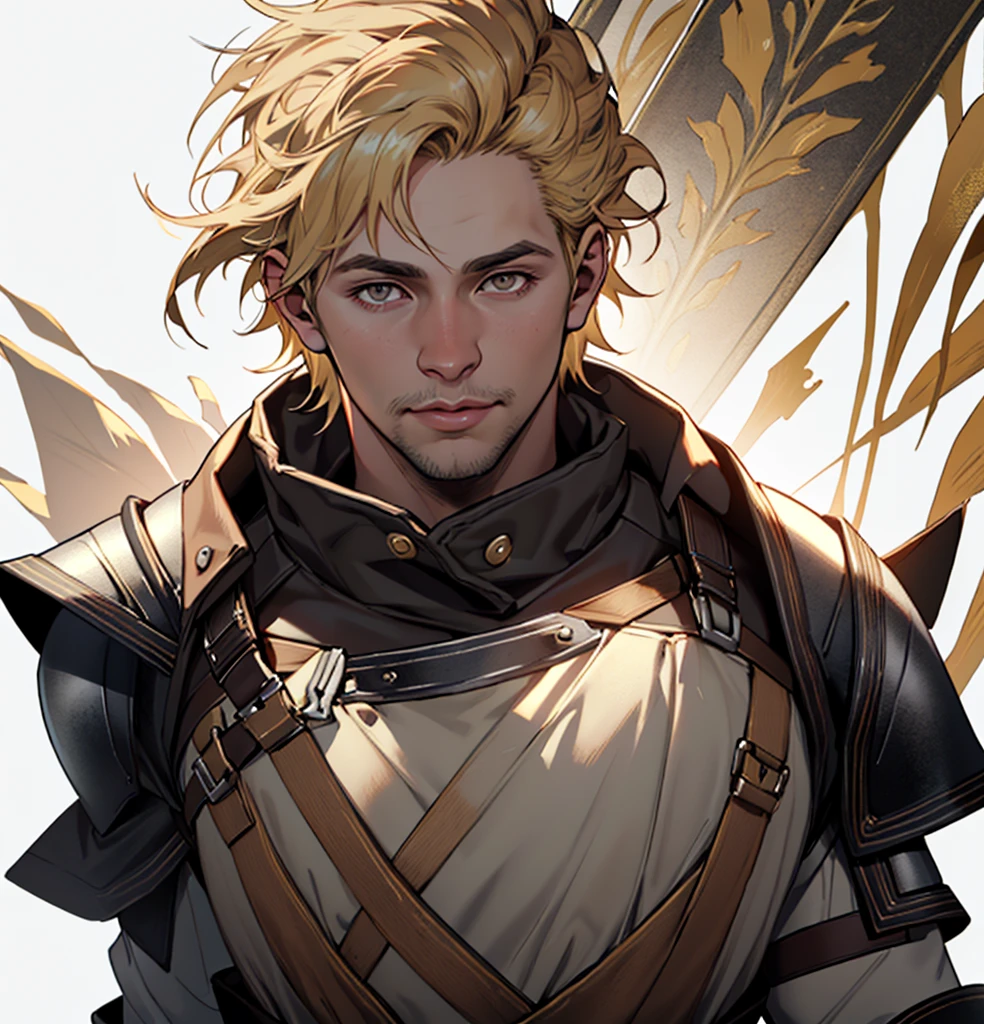 (Highest quality, masterpiece, Very detailedな, Very detailed, Exquisite, 16K,Full HD),No text,Golden Hair,Cullen,male、White background,dragonage black shoulder armor