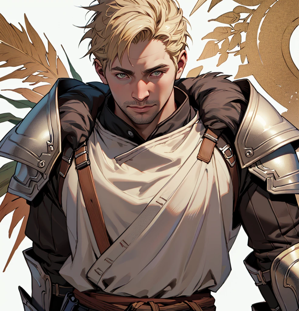 (Highest quality, masterpiece, Very detailedな, Very detailed, Exquisite, 16K,Full HD),No text,Golden Hair,Cullen,male、White background,dragonage black shoulder armor