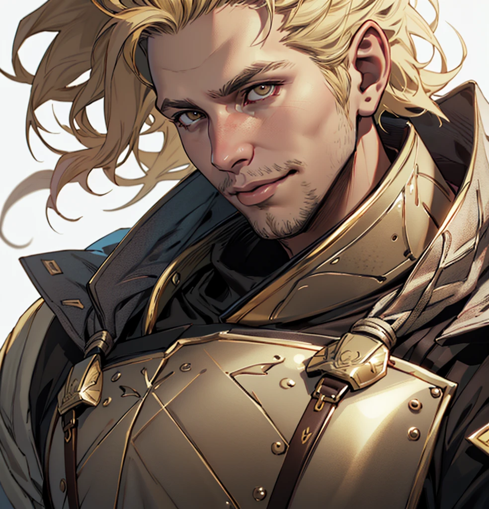 (Highest quality, masterpiece, Very detailedな, Very detailed, Exquisite, 16K,Full HD),No text,Golden Hair,Cullen,male、White background,dragonage black shoulder armor