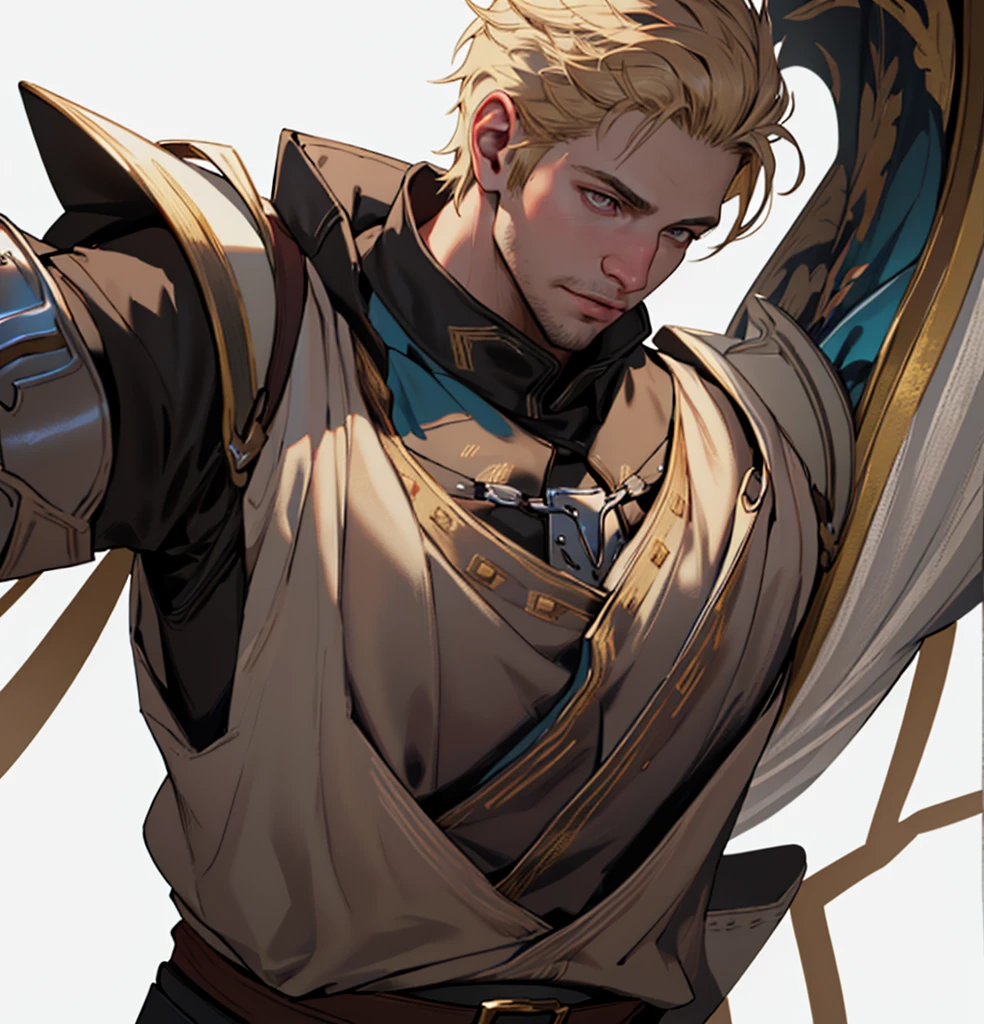 (Highest quality, masterpiece, Very detailedな, Very detailed, Exquisite, 16K,Full HD),No text,Golden Hair,Cullen,male、White background,dragonage black shoulder armor