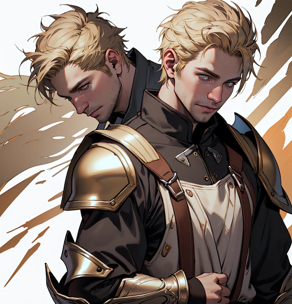 (Highest quality, masterpiece, Very detailedな, Very detailed, Exquisite, 16K,Full HD),No text,Golden Hair,Cullen,male、White background,dragonage black shoulder armor