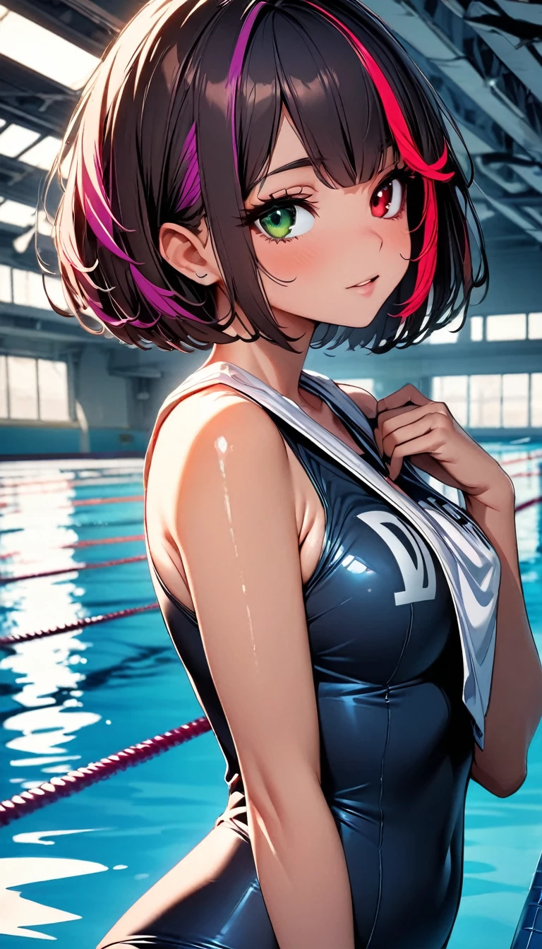 ((masterpiece、top-quality:1.5、a high chroma:1.5、ultra-detailliert、high-resolution illustrations:1.5、Ultra-high-definition CG、8k size wallpaper、offcial art))、((front view:1.8)),(1woman,),(cute face:1.5,cute eyes:1.5)、((face:1.5)),((close to viewer:1.8,face only:1.5)),
(grin:1.3)、(sexy body),((sit:1.8)),,(competition swimsuit:1.5),(wet head, face, and body:1.3),(multicolored hair:1.5), (large breasts:1.5),(curvy:1.3)、(Portrait:1.8)
,(Shining aqua eyes:1.2),((sit by the pool:1.5)),(cowboy shot)、