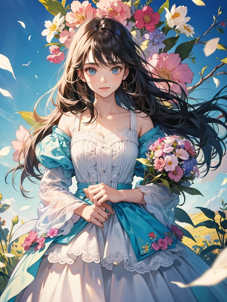 Girl holding flowers,hight details, higher quality, perfect