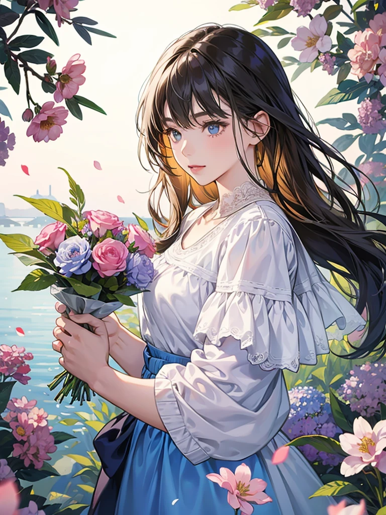 Girl holding flowers,hight details, higher quality, perfect