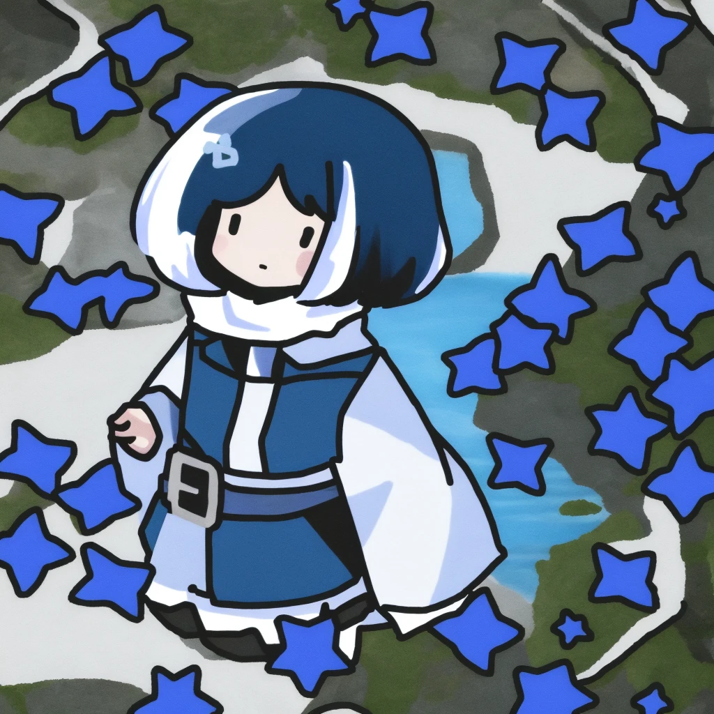 1girl，\（rpg\），Pure White，medium short Hair，Bow，scarf，Unknown sea of blue flowers