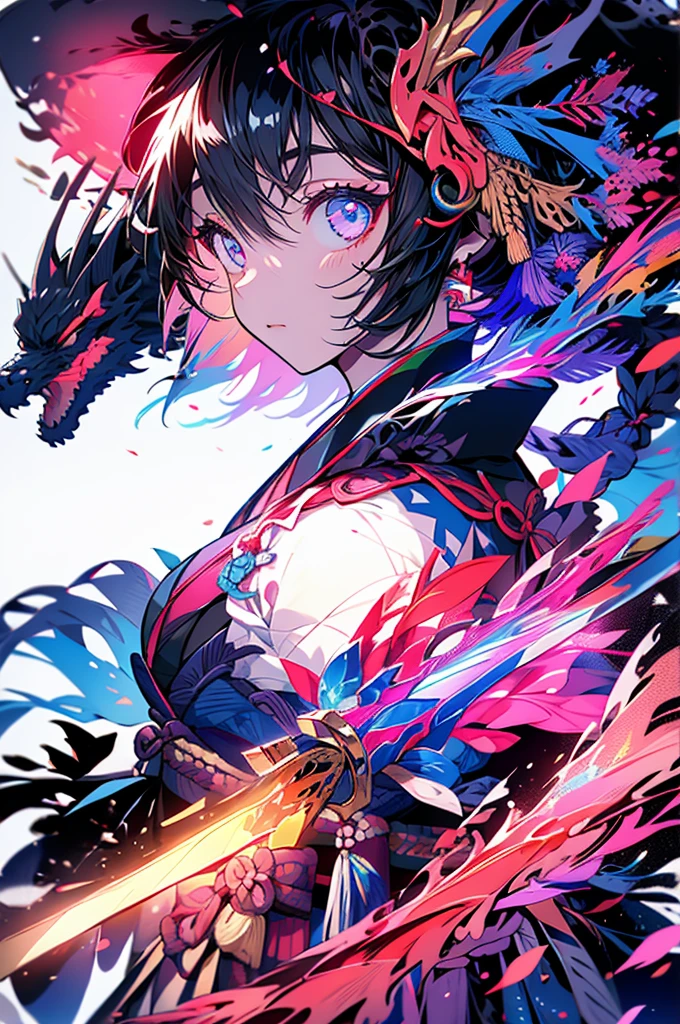 Girl Cute Kimono Uniform Sword Dragon Mountain