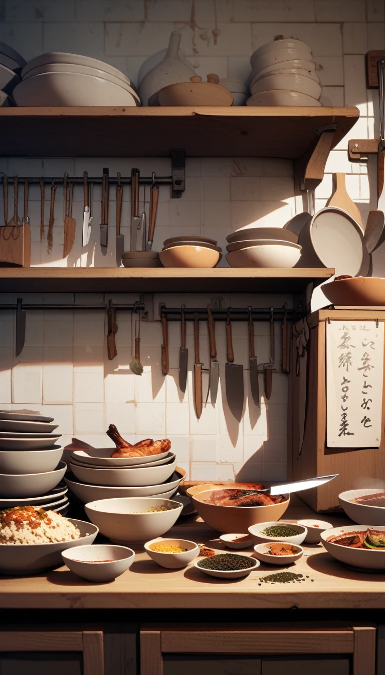"Hmm,Kitchen knives、The seasonings have been delivered.,Add these plates and bowls and it's done.。”