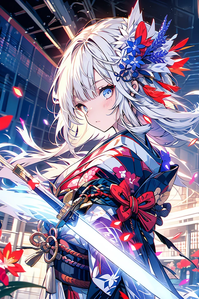 Woman Cute Kimono Uniform Sword Mountain White Hair