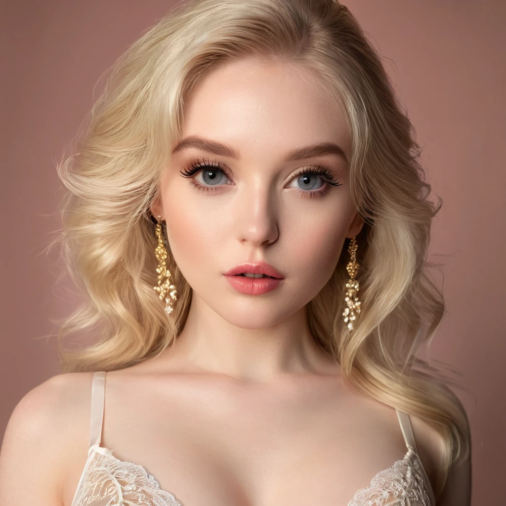 beautiful detailed eyes, beautiful detailed lips, extremely detailed eyes and face, long eyelashes, 1woman, pale skinned, sexy pale blonde woman, wearing lingerie, no bra, full body shot, standing pose, highly detailed, photorealistic, 8k, ultra-detailed, (realistic:1.4), (masterpiece:1.2), (best quality:1.4), (8k:1.2), portrait, studio lighting, dramatic lighting, volumetric lighting, soft lighting, warm colors, golden hour, glamour, fashion, elegant, alluring, enticing