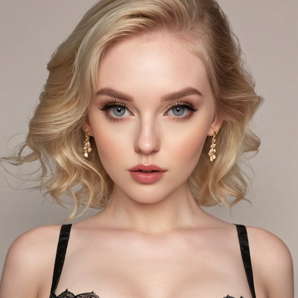 beautiful detailed eyes, beautiful detailed lips, extremely detailed eyes and face, long eyelashes, 1woman, pale skinned, sexy pale blonde woman, wearing lingerie, no bra, full body shot, standing pose, highly detailed, photorealistic, 8k, ultra-detailed, (realistic:1.4), (masterpiece:1.2), (best quality:1.4), (8k:1.2), portrait, studio lighting, dramatic lighting, volumetric lighting, soft lighting, warm colors, golden hour, glamour, fashion, elegant, alluring, enticing