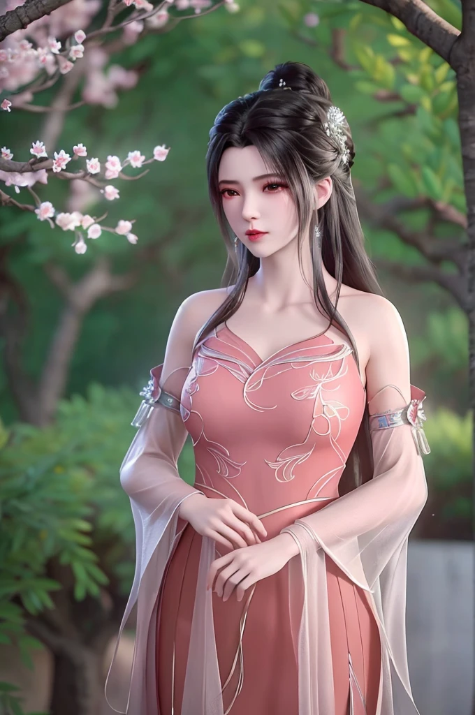 (8K, RAW photos, best quality, masterpiece:1.2),(Practical, photo-Practical:1.4), Extremely detailed, extremely detailed cg 8K wallpaper,(Crystal textured skin:1.2), (Extremely refined),
1 Girl,Solitary, Practical,Black Hair,Long hair,Red Dress,Peach Blossom Forest, outdoor,Tears are about to flow