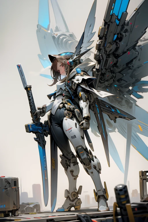 ((Best quality)), ((masterpiece)), (highly detailed:1.3), 3D, beautiful, (cyberpunk:1.2), in space, nebula, holding_weapon, (1Female mecha:1.3), facing the viewer, glowing eyes, full body, (flying, swooping down, dynamic, motion blur: 1.4), (huge mecha wings: 1.6), looking up, glowing_eyes, mecha, panorama, background is earth, nebula, space, particles, reality, HDR (High Dynamic Range), Ray Tracing, NVIDIA RTX, Super Resolution, Unreal 5, Subsurface Scattering, PBR Texturing, Post Processing, Anisotropic Filtering, Depth of Field, Maximum Clarity and Clarity, Multilayer Textures, Albedo and Specular map, Surface shading, accurate simulation of light-material interaction, perfect proportion, Octane Render, two-tone lighting, large aperture, low ISO, white balance, rule of thirds, 8K RAW, efficient sub-pixel, sub-pixel convolution,