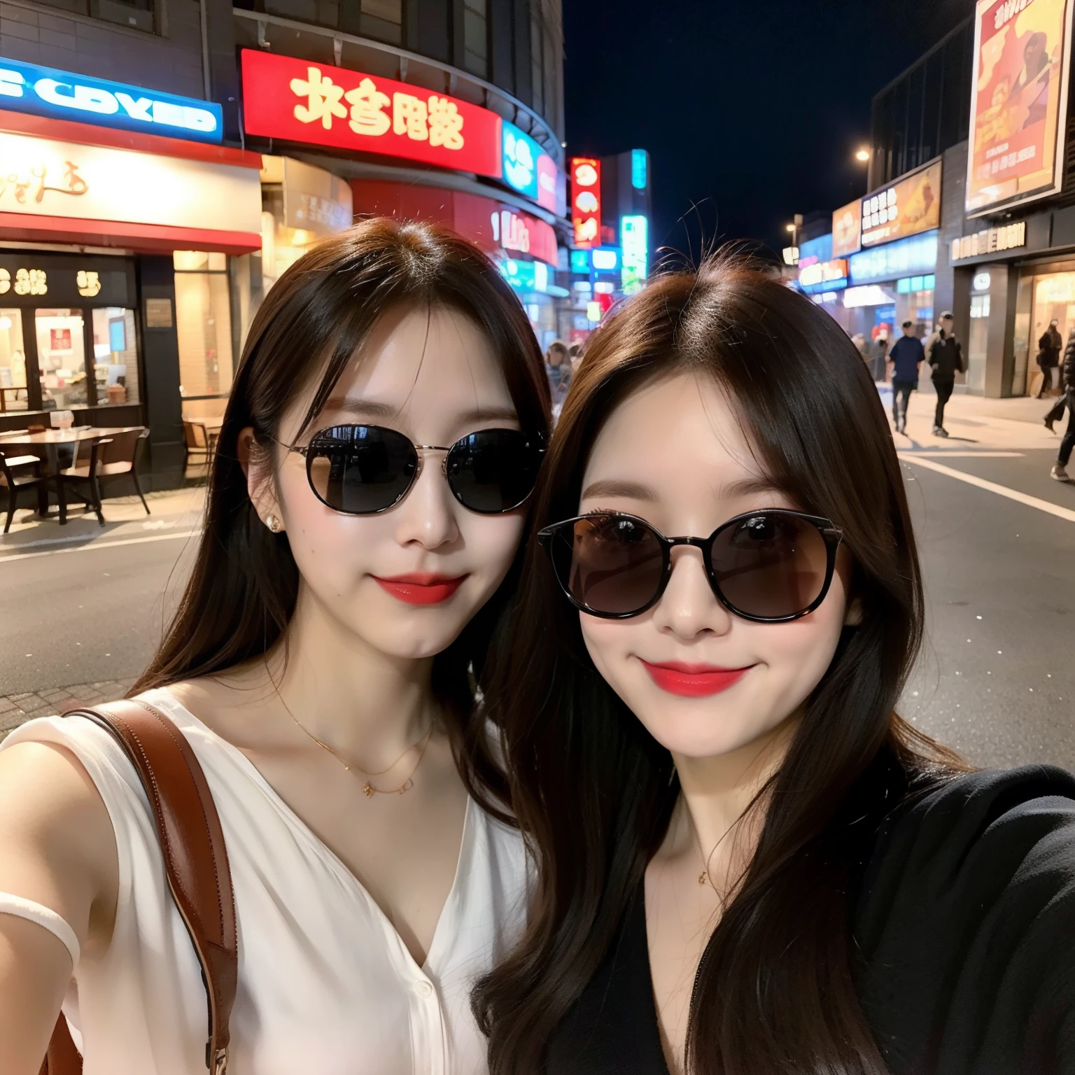They took a photo outside the restaurant., Streets in the city, 8K Selfie, Wear sunglasses, Vacation Photos, Cute Couple