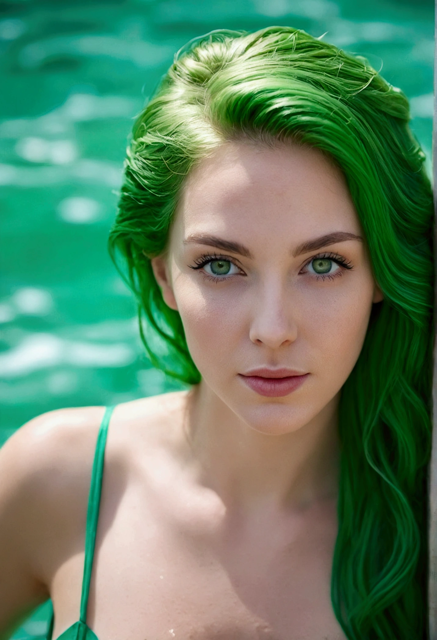 white woman with eyes hair. Green color Water pojp