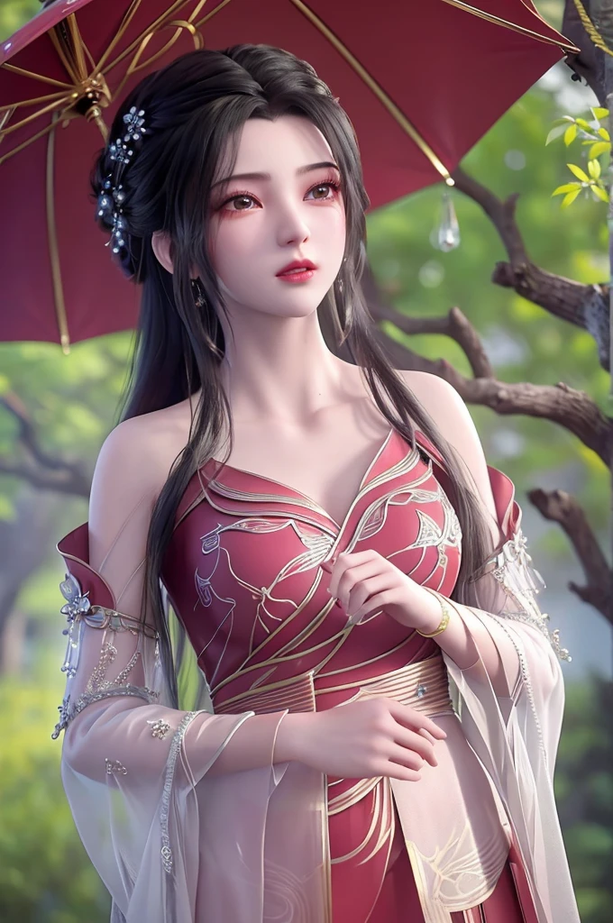 (8K, RAW photos, best quality, masterpiece:1.2),(Practical, photo-Practical:1.4), Extremely detailed, extremely detailed cg 8K wallpaper,(Crystal textured skin:1.2), (Extremely refined),
1 Girl,Solitary, Practical,Black Hair,Long hair,Red Dress,Peach Blossom Forest, outdoor,Tears are about to flow