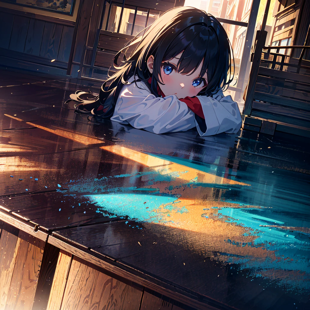 Masterpiece, highest quality, high resolution background, bright and beautiful atmosphere, 1 girl (2 years old, 1 short-tempered round face), 1 person (hair, surface effects), small breasts, old housing complex, summer clothes, girl playing hide and seek, "deltamon_sdXL" :0.73) >Deltamon”、color々Perspective