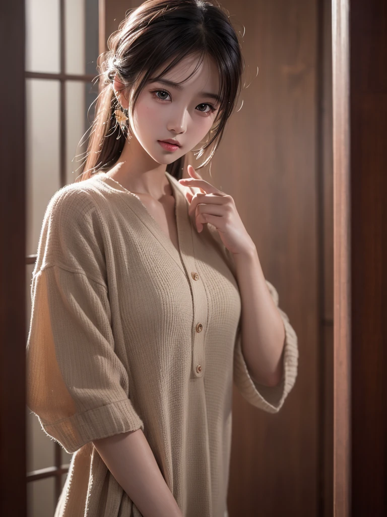 One girl, High resolution, Gaze, Shortcuts, Background blur, 8k octane, Super detailed, Super detailedな, masterpiece, Asian Beauty, Baby Face,Selfie,Textured skin, 