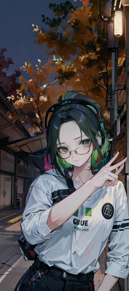 anime, deejay girl, DJ, DJ girl, headphones, High praise, (best image quality),masterpiece,highest quality,extremely be familiar with CG wallpaper, ultra_be familiar with,(cinematic lighting:1.1), (cold face), green eyes, 1 girl, alone, dark green_hair, short_hair, masterpiece, highest quality, Glasses