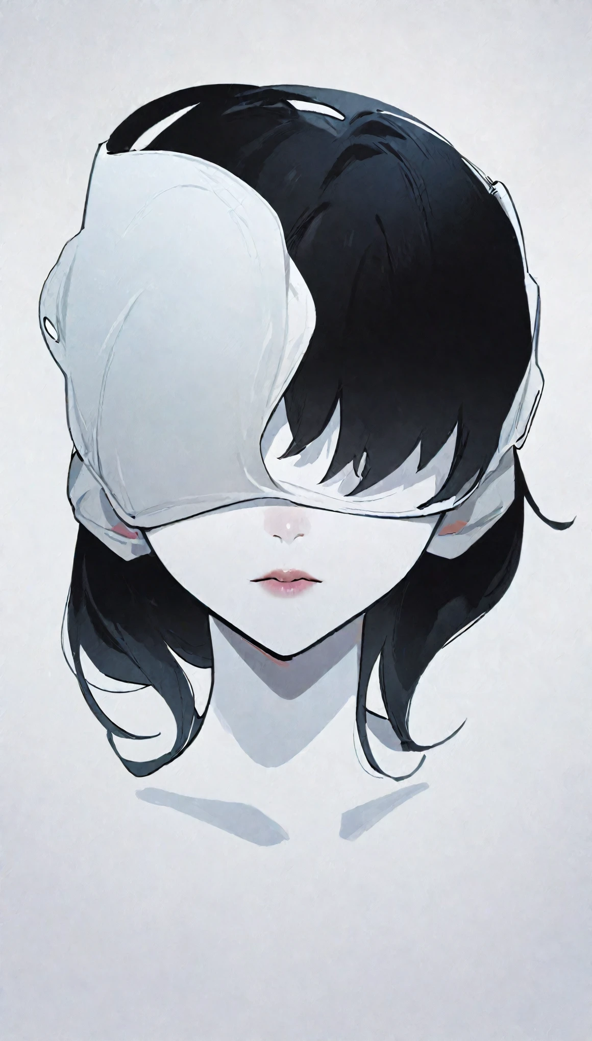 A young woman,A red silk ribbon covers the eyes,illustration,With black aesthetics、The style of anime aesthetics,I can't believe how beautiful it was,monochromatic minimalist portraits,Pop artistic sense,whole body,Dynamic,