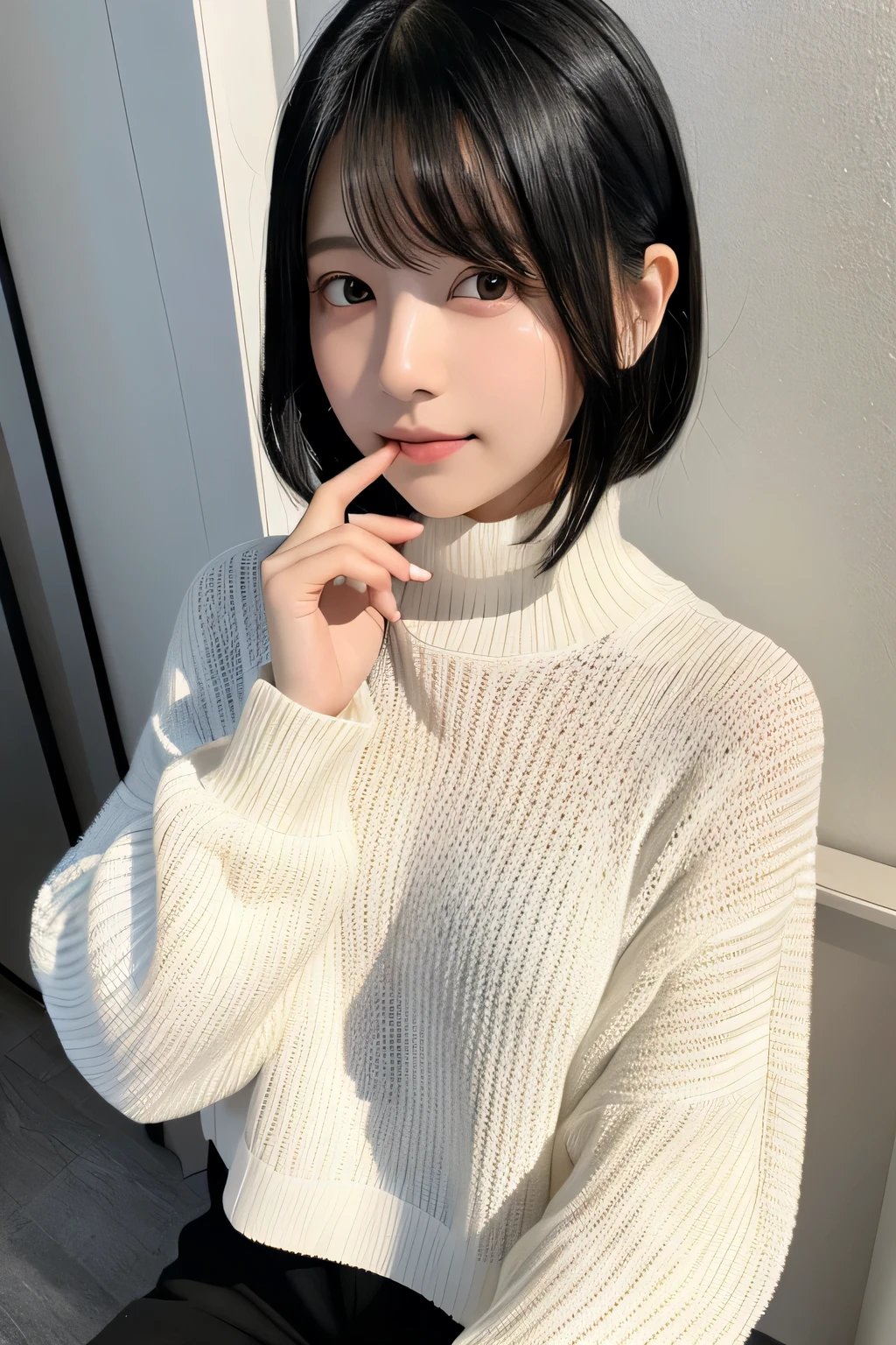 Shortcuts Black Hair Private Server White knit Natural pose