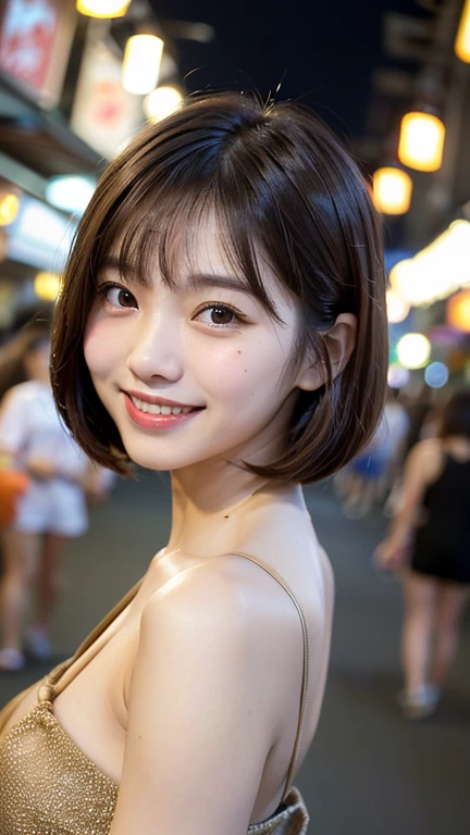 (((Face close-up)))、(((Brown, shoulder-length, straight short bob)))、(((Posing with the alleys of a Taiwanese night market in the background)))、(((She is dressed appropriately for early summer.)))、(Natural laughter:1.25)、Half Japanese, Half Korean、18-year-old girl、Independent、I&#39;m looking forward to、Light eye makeup、Brown Hair Color、Flat 、Hair blowing in the wind、Quality of actress、Shiny, Ultra-realistic faces、smile、Watery eye、Look forward and look at the camera、Subtle lighting effects、 Ultra-Realistic Capture、Very detailed、High resolution 16K human skin closeup。Skin texture must be natural、The detail must be such that the pores are clearly visible.、skin is healthy、Even Tone、Use natural light and colour、Worn out, High quality photos taken by modeling agencies&#39;In-house photographer.、smile、(((Sigma 300mm F/1.4,1/1000 sec shutter,ISO400)))、The background is F-stop 1...4 is blurry
