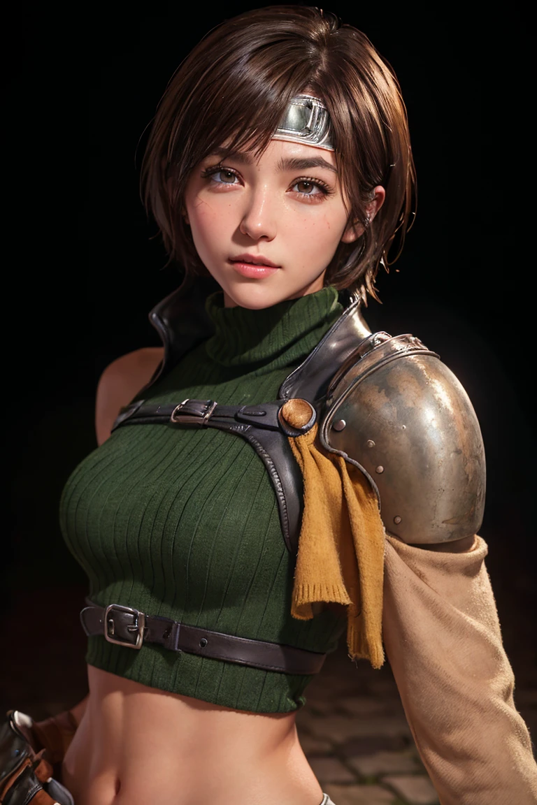 open legs pose(masterpiece, Best Quality:1.4), (future days), (struggle:1.5), (Whole body), (from the front), (1 girl), Alone, (European youth:1), 1 girl, short hair, navel headband, sleeveless, sweater tipo con cuello de tortuga, Brown eyes, sleeveless sweater tipo con cuello de tortuga, Alone, old, looking at the viewer, sexy smile, gloves, crop top, Brown hair, Bermuda, diaphragm, armor, sweater, open fly, fingerless gloves, ribbed sweater, medium old, yufi_Kisaragi_01, girlhyperrealist, very detailed skin, DSLR, Soft lighting, high quality, Very detailed face, very detailed skin, skin pores, subsurface dispersion, realist pupils, medium chest, full face blush, full lips, detailed background, depth of field, volumetric lighting, sharp focus, absurdities, realist proportions, good anatomy, (realist, hyperrealist:1.4), 16k hdr,