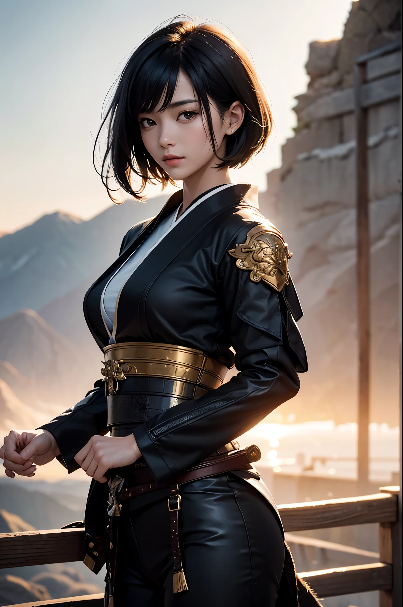 8k、alone、16 year old big breasted beauty,Super Beauty(Like the real thing),Iris,super beautiful teenager,Black short bob hair,黒と赤のSexy Exterior,Black trousers,Golden decoration,長くて大きなJapanese sword,Demon Slayer: Androgynous Beauty,A wonderful work of art、Wind effects:1.9、Cloud Effect:1.2、Full Rendering,Unreal Engine、Japanese sword 1本,Cool beauty,Ultra-high resolution,super 超Realistic Skin,Ultra-precise hand-crafted detailing,1Japanese sword,smile,Photorealistic RAW photos of the highest quality。Backlight, Cinema Lighting, Film Grain, 50mm lens, Nikon D850,Realistic Skin,Fantasy art,Character Art,Ultra-high resolution,Muscular and slim body,Muscular and lean lower body,Precise facial details,What's left behind,Perfect hands,Cool sexy beauty,landscape,A lot of thick red smoke(largely),Ultra-realistic smoke,Extremely ripped abs,Muscular Beauty,Very large breasts,Sexy Exterior,Wide open chest,Body balance,smile,Makeup,Accentuate your cleavage,Dynamic fighting pose,