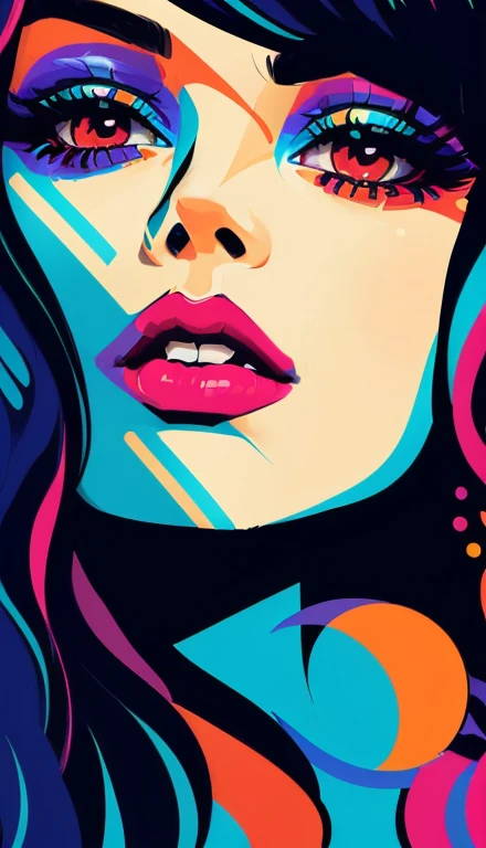 a close up of a woman with a colorful face and long hair, in style of digital illustration, multicolored vector art, vector art style, jen bartel, vector artwork, colorful illustration, adobe illustrator art, colorfull illustration, art of alessandro pautasso, detailed vector art, clean vector art, highly detailed vector art