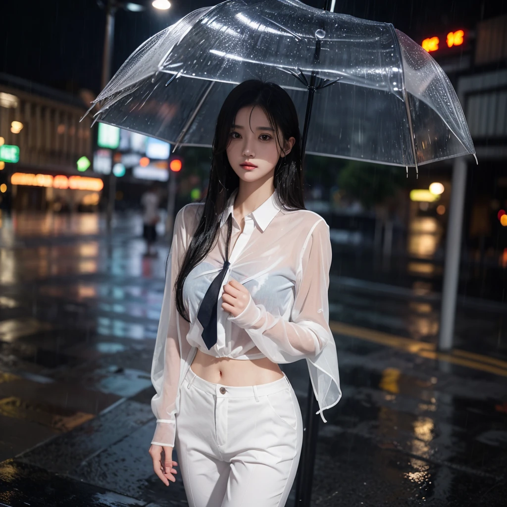 Hair getting wet in the rain、Transparent shirt、Beautiful woman getting wet in the rain、typhoon、Get wet without an umbrella、Beautiful woman in the rain、雨で濡れたBeautyOL、Detailed face、Realistic、beautiful girl、Beauty、Office Lady Uniform、beauty、Beautiful woman、Narrow waist、Handsome woman、Tight pants look、suit、Sexy pose、タイトなsuitパンツ、雨で濡れたsuit、Wet shirt、See-through shirt、Shot in heavy rain、See-through underwear
