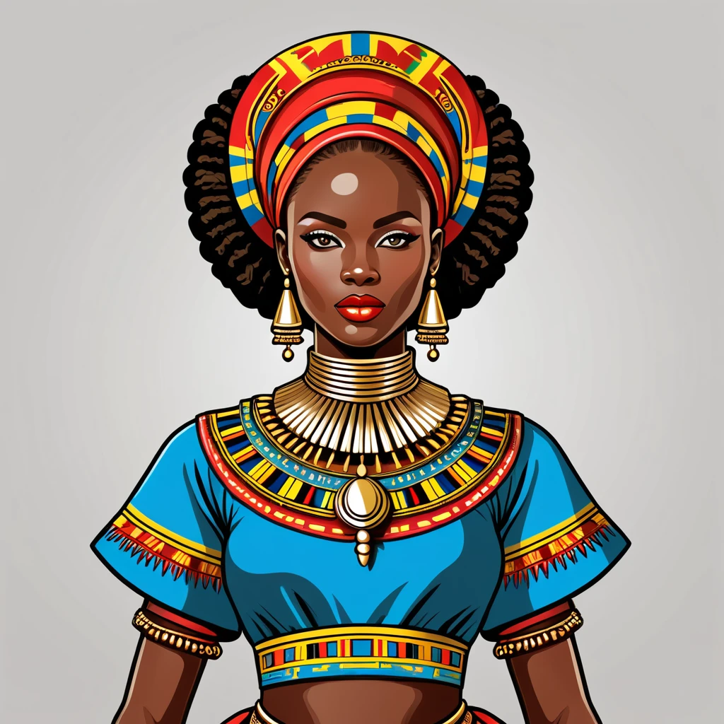 female	android	in congo folk outfit	,vector graphics, strong contours, logo design																						