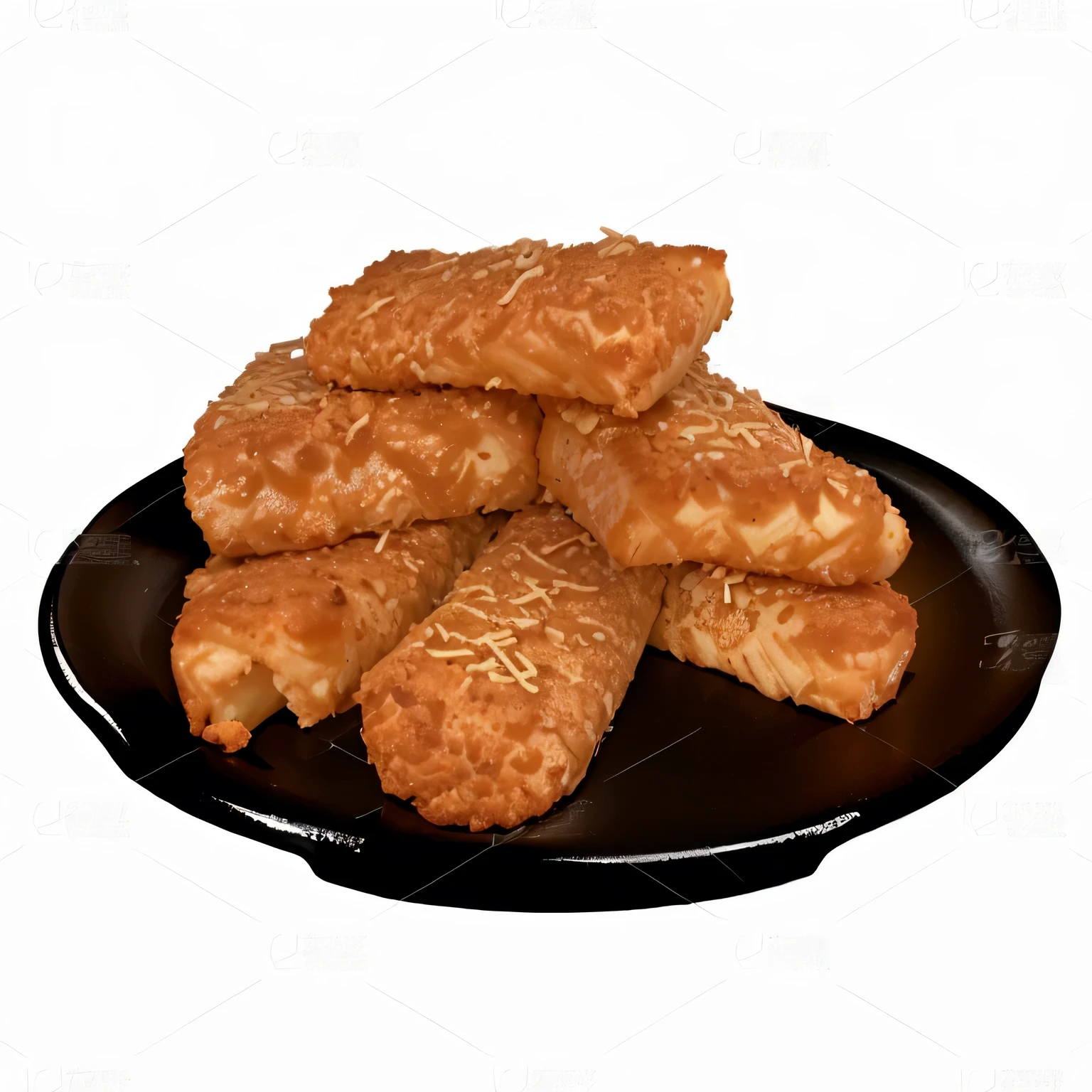 A plate of fried dough sticks on a black plate realistic