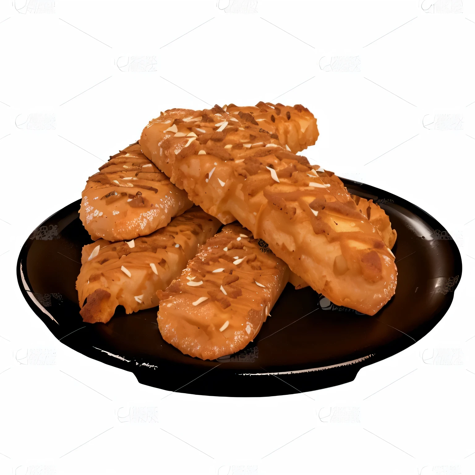 A plate of fried dough sticks on a black plate realistic