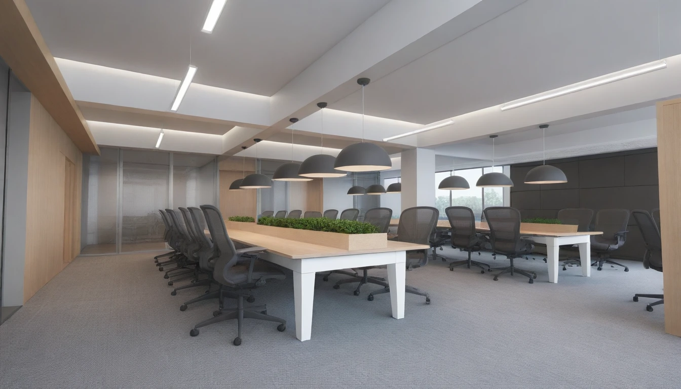 rendering of a conference room with a table and chairs, rendered in enscape, enscape render, high detail render, cg rendering, bw 3 d render, highly photographic render, detailed renderings, in a open-space working space, final render, photographic render, detailed rendering, sharp hq rendering, detailed 3d render, detailed 3 d render, pre-rendered