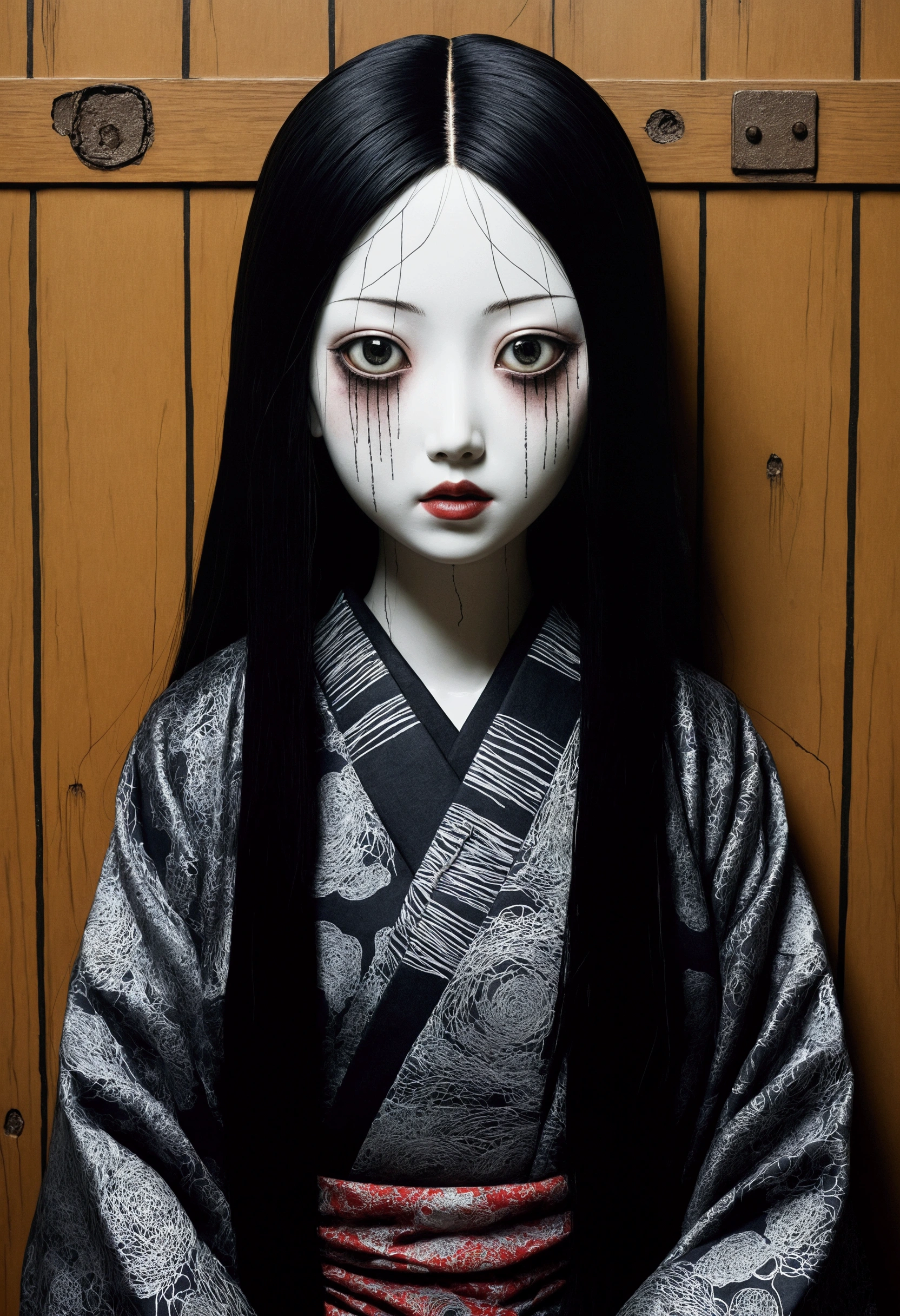 Zashiki Prison、dark、darkness、Japanese doll with a cracked face、Painting:Junji Ito