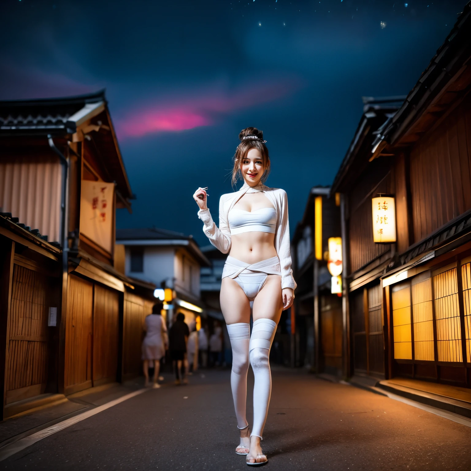 White and Red, ExtremelyDetailed(((GroupPhoto of KAWAII Girls in White Fundoshi and Sarasi Bandage at Hakata Gion Ymakasa))), {(Standing Full Body:1.2)|(from below:1.2)}, {Different types of hair colors|Braid Hair with bun|OKAPPA}, (Detailed KAWAII face, Detailed Radiant PearlSkin with Transparency), {FlowerHairpins | White Happi-Coat with Red Obi-Belt | FoldingFan |(Childish:1.2)|(Gigantic Cleavage:1.2)|(Underboob:1.2)|((Assfocus)Roundly TinyButts)}, (((Bare-Legs, No-Leg-Wear))) BREAK (Acutance:0.85), (Masterpiece of professional photo) (RawPhoto Photorealistic:1.37), {Flowers | Downtown|BustlingStreet|(Passerby schoolgirls)| Lanterns | neon | Illuminations | Haze}, {(Dazzling Bullard ColorfulLights)|(Red clouds)}, MysticSight, {:p|:d|laugh|sparkle|joyful|delighted}, DuskSky with ((Dazzling RainbowColor Particles (BokeH))), SFW,