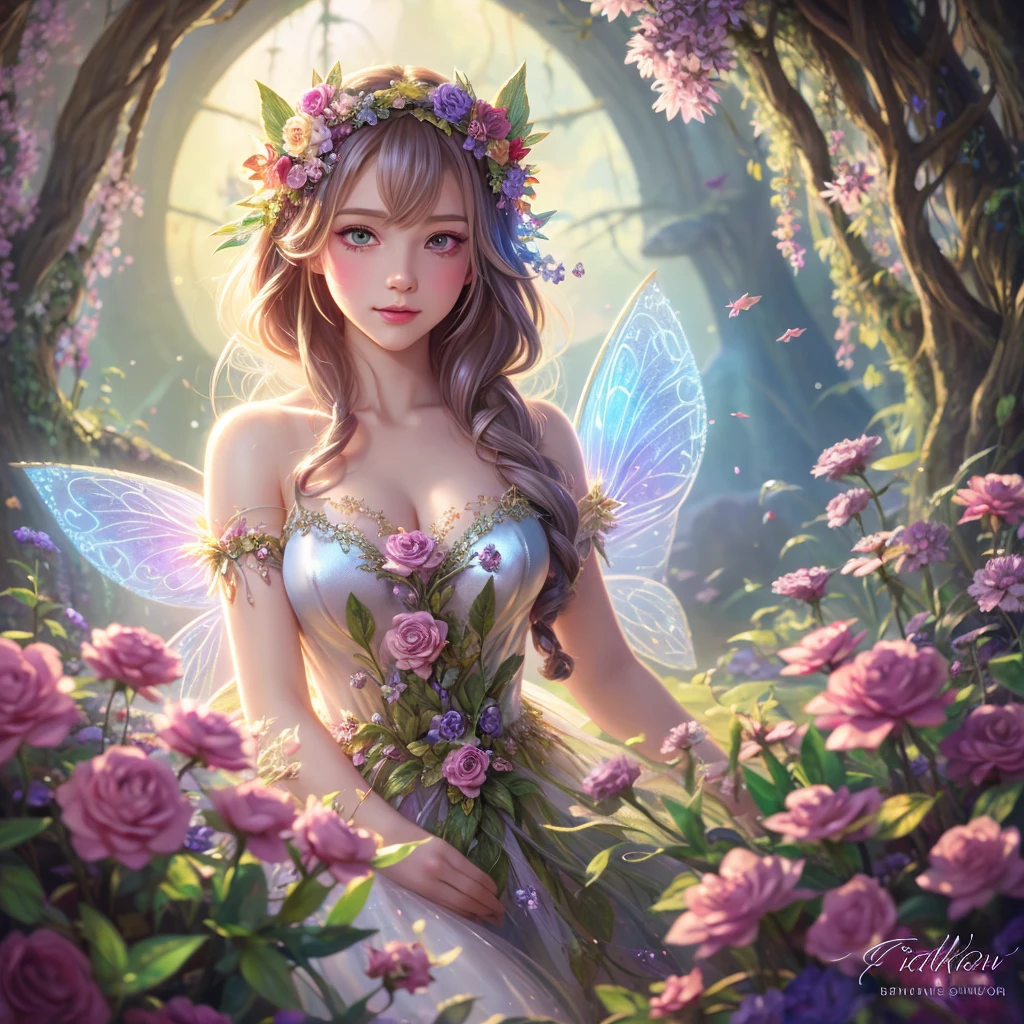 Close-up of busty woman in fairy costume and flower crown, Beautiful fairy, Fantasy art style, Fairy portrait, Fairy portrait, 8k high quality detailed art, Beautiful fairys, Fairy aesthetics, Beautiful fairy, Beautiful fantasy art, colorfull Digital fantasy art, Digital fantasy art ), beautiful adult fairy, Star Fairy, Fantasy Art shutterstock and deviant art