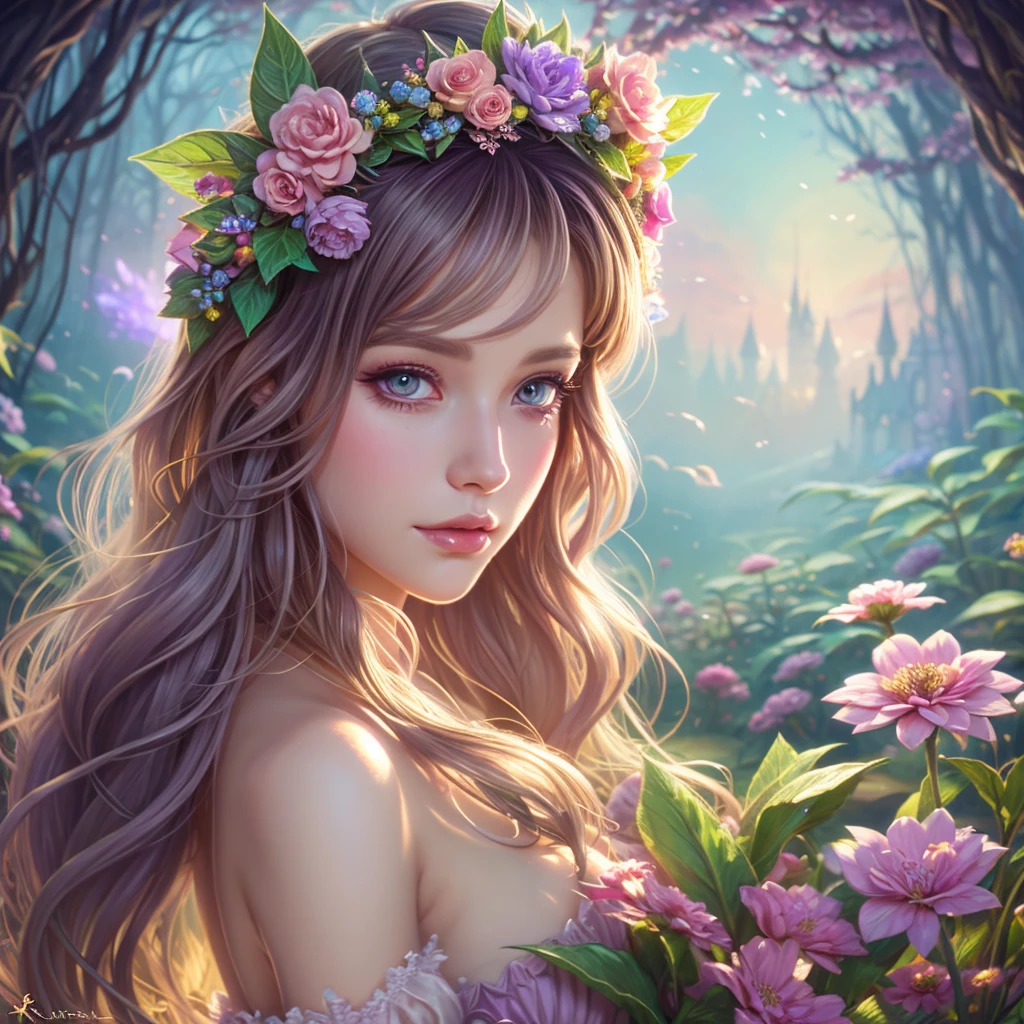 Close-up of busty woman in fairy costume and flower crown, Beautiful fairy, Fantasy art style, Fairy portrait, Fairy portrait, 8k high quality detailed art, Beautiful fairys, Fairy aesthetics, Beautiful fairy, Beautiful fantasy art, colorfull Digital fantasy art, Digital fantasy art ), beautiful adult fairy, Star Fairy, Fantasy Art shutterstock and deviant art